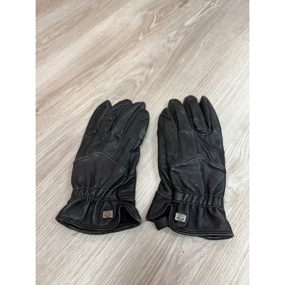 VTG Genu Leather Black Winter Gloves Women Medium Faux Fur Lined Elastic Wrist